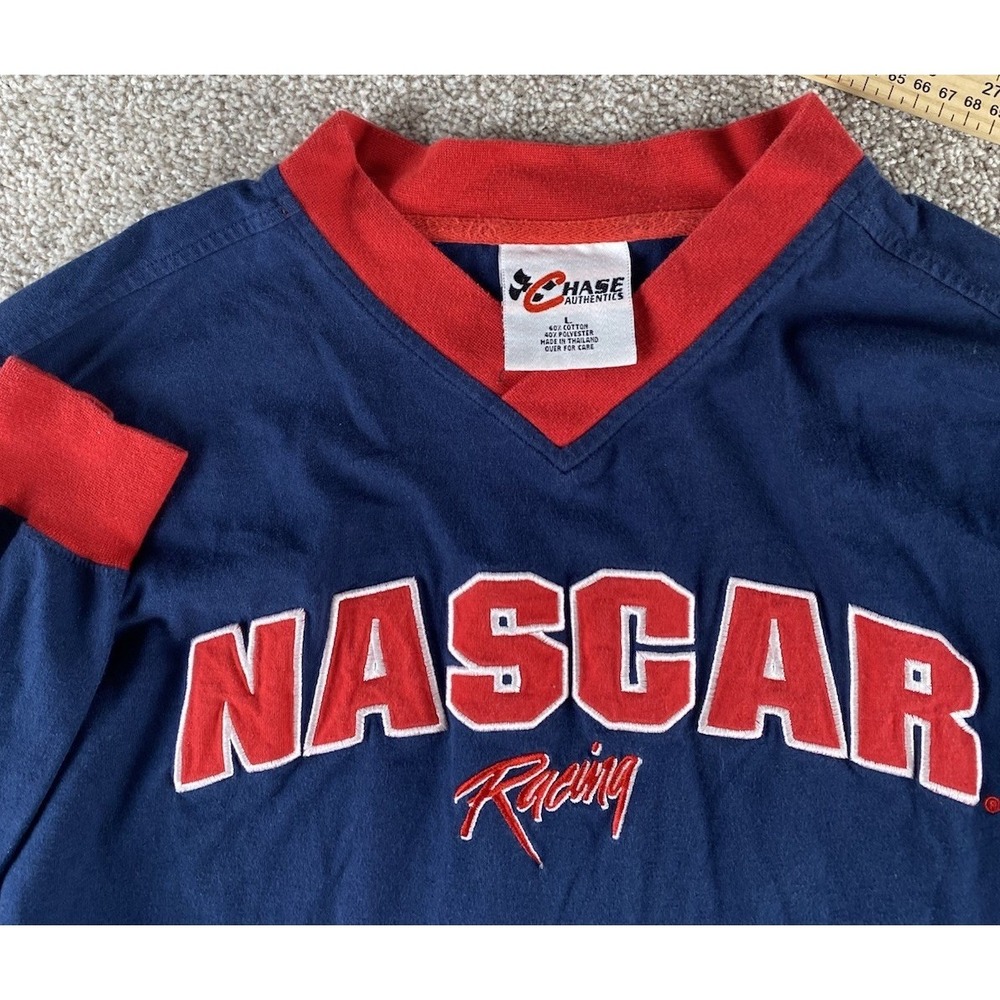 VTG Chase Authentics Nascar Racing Embroidered Shirt Blue/Red Color Block Mens L
